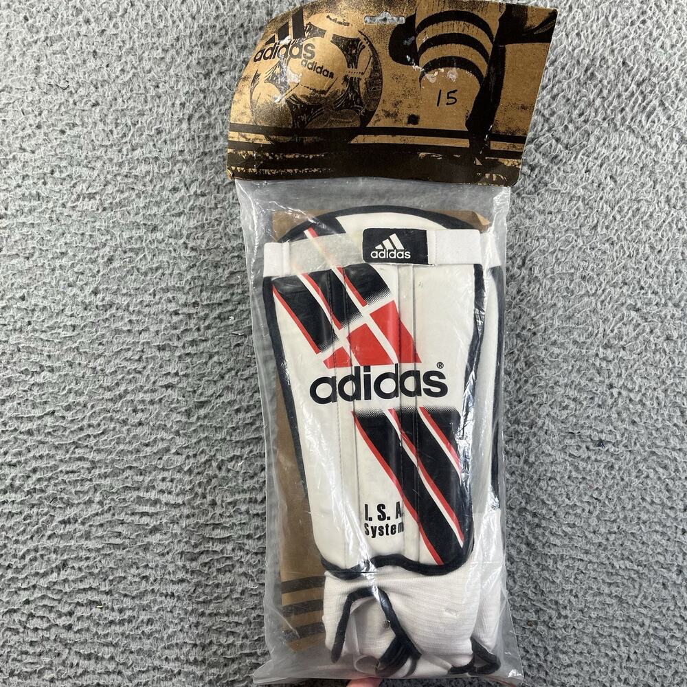 Vintage Adidas ISA Professional Shin Guards New 90s Soccer Deadstock White Red